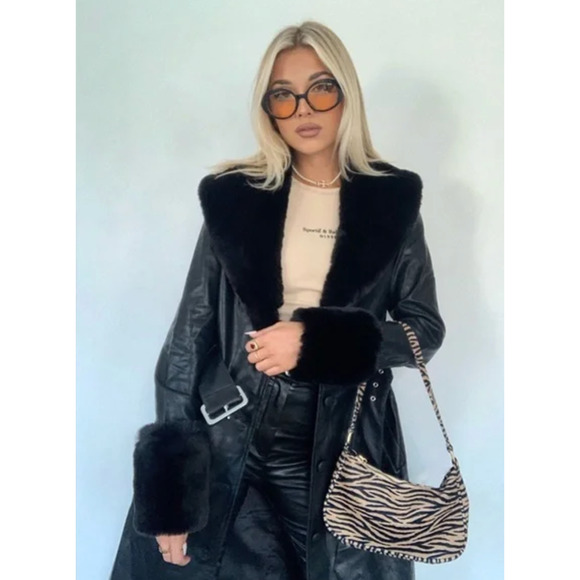 Lioness BROOKLYN Black Vegan Long Coat Size S - Picture 7 of 7